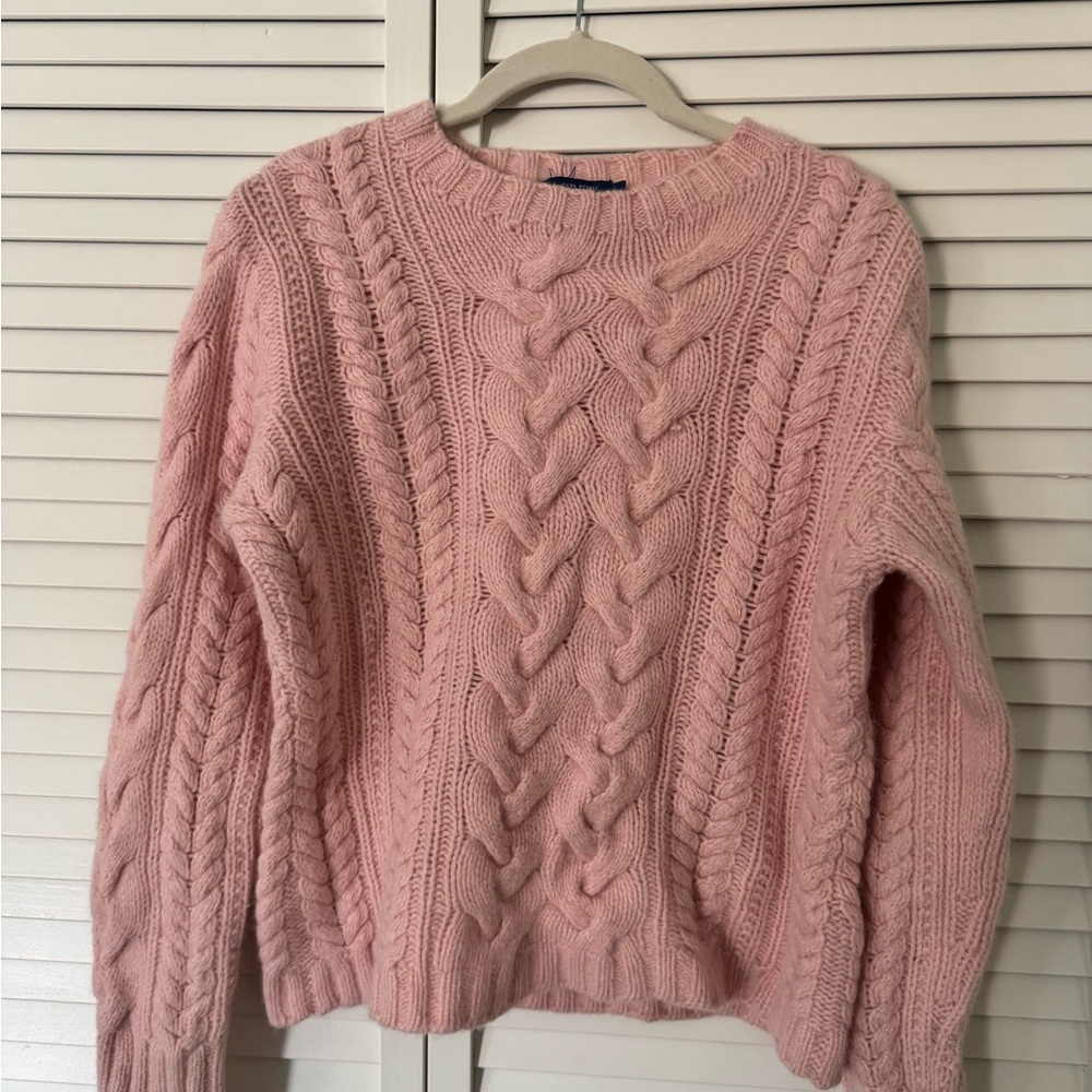 J. Crew Pink Wool Blend Cable Knit Sweater